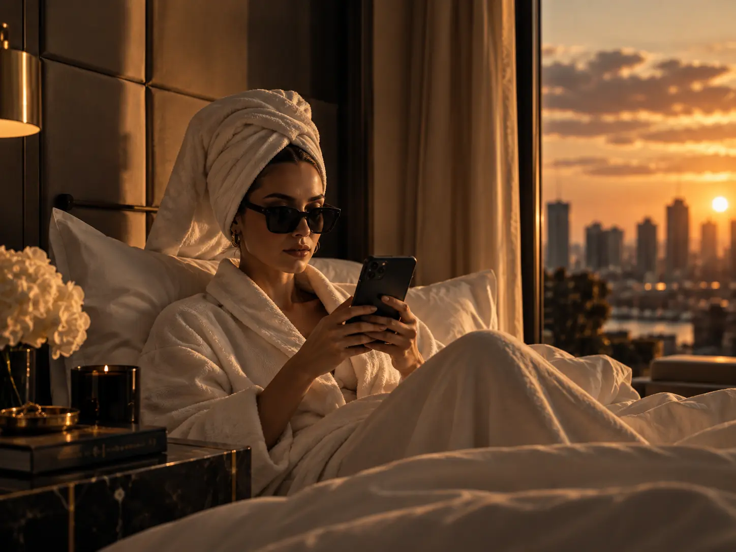 Sophisticated creator using a phone