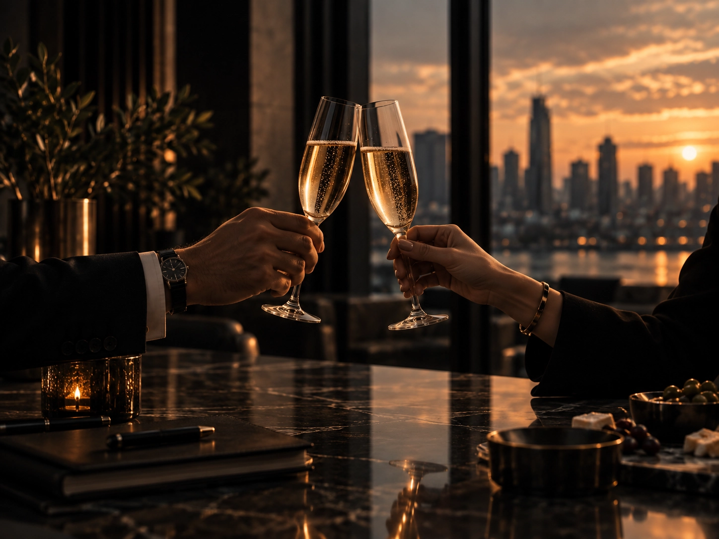 Champagne toast, collaboration scene