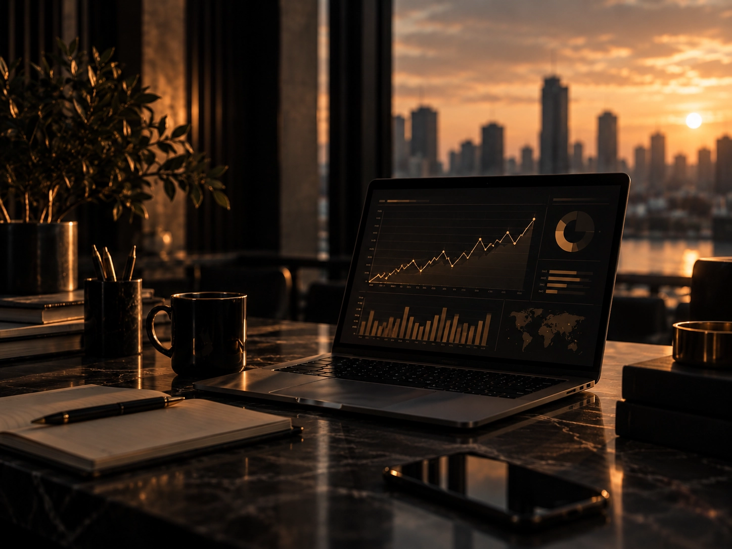 Dark analytics dashboard with charts