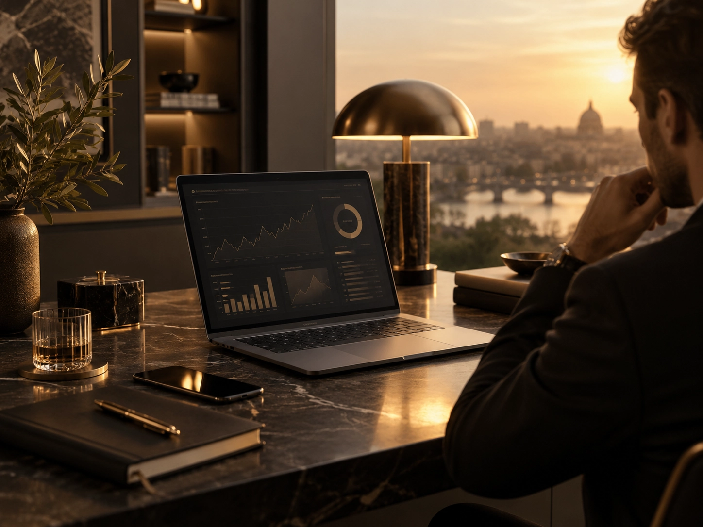Elegant dark analytics dashboard on a laptop screen
